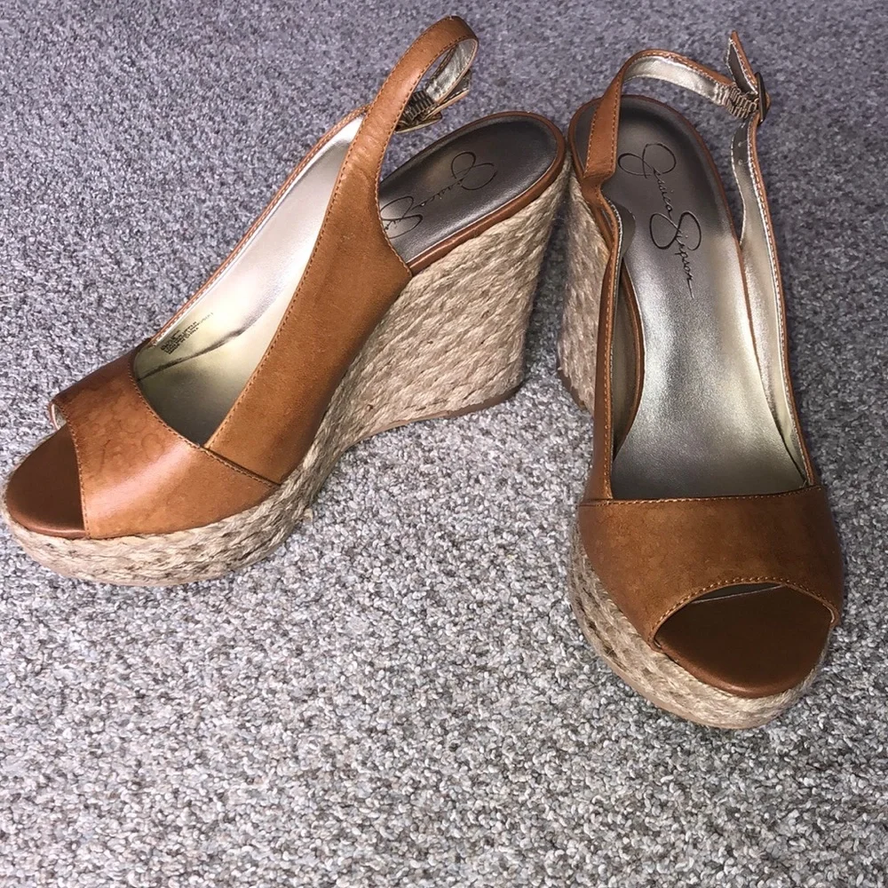 Jessica Simpson Tan Espadrille Wedge Sandals
